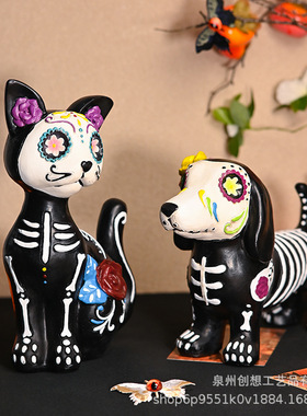 万圣节骷髅猫狗摆件树脂工艺品鬼