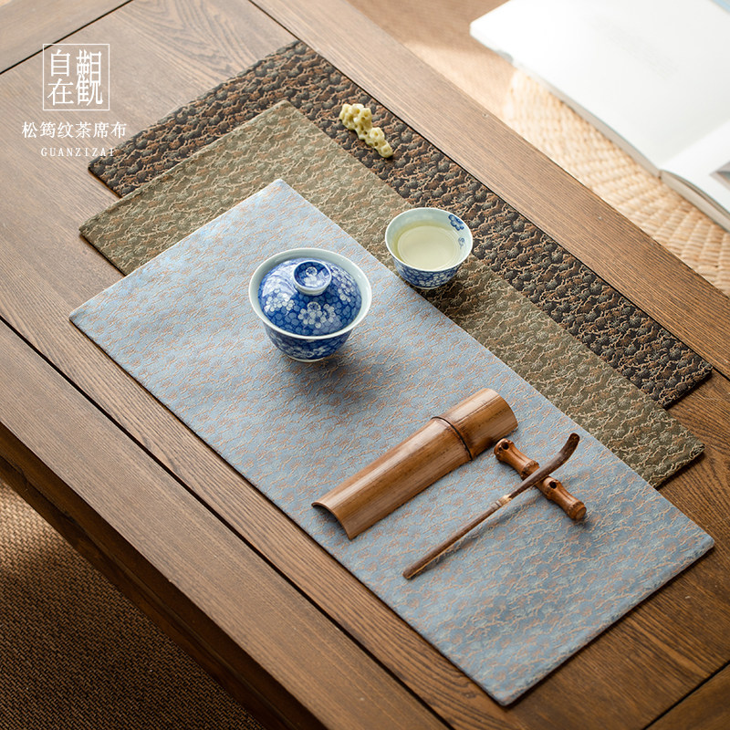 中式茶道茶席布织锦茶席茶器布垫松筠图双层布艺桌旗小号四方茶布