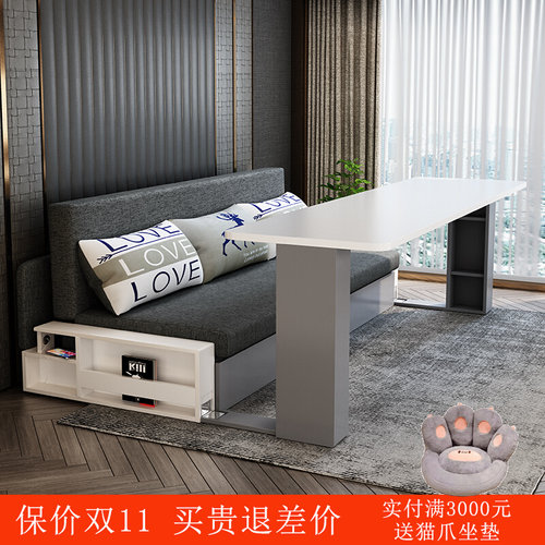 实木沙发床网红多功能客厅t小户型可折叠推拉双人坐卧两用储物沙