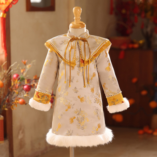 拜年服女童旗袍冬季连衣裙中式加厚儿童唐装女孩过年喜庆衣服冬装