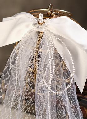 2025新款儿童花童头饰女童超仙白色公主头纱发夹女宝宝蝴蝶结发饰