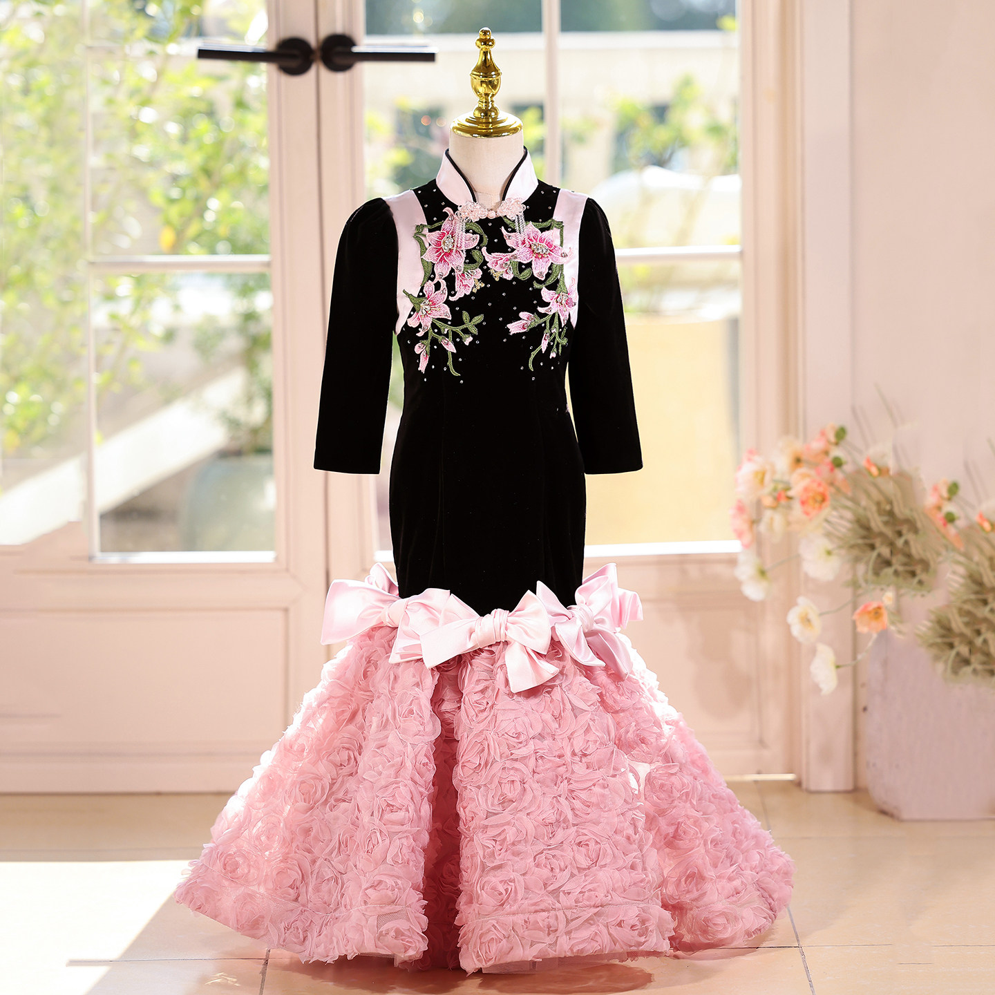 新中式儿童晚礼服长袖主持人走秀钢琴演出服女童礼服高端轻奢小众,童装/婴儿装/亲子装,儿童礼服,淘宝优惠券,粉丝福利购,淘宝优惠卷