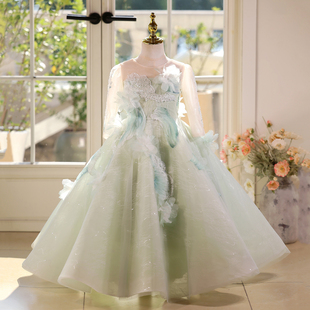 2025新款 儿童生日公主裙钢琴演奏演出服高级 女童主持人礼服长袖