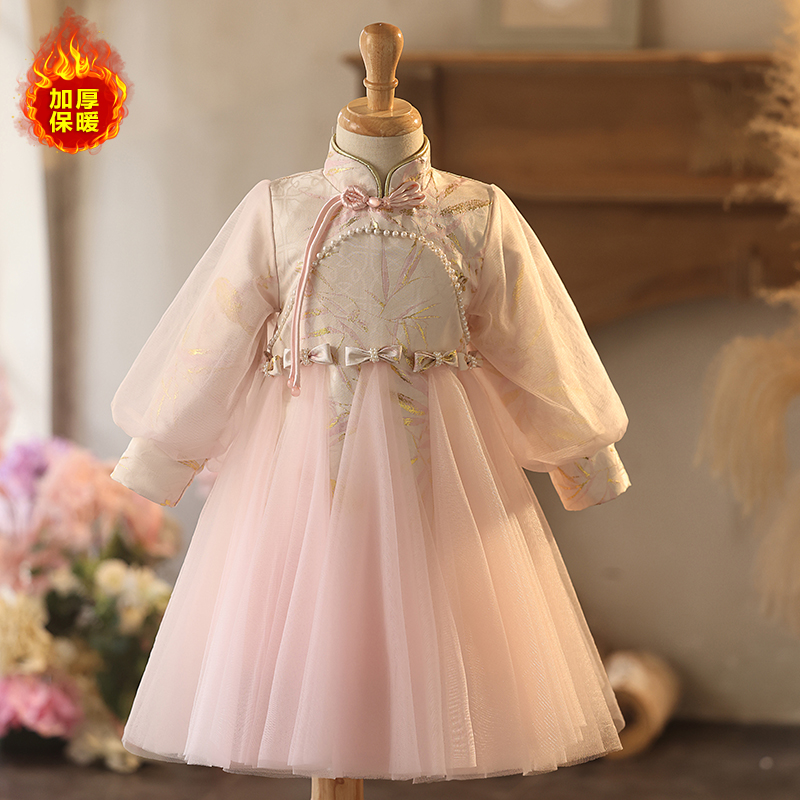 儿童拜年服女童礼服唐装旗袍加厚中式婴儿抓周礼服女宝宝周岁冬季
