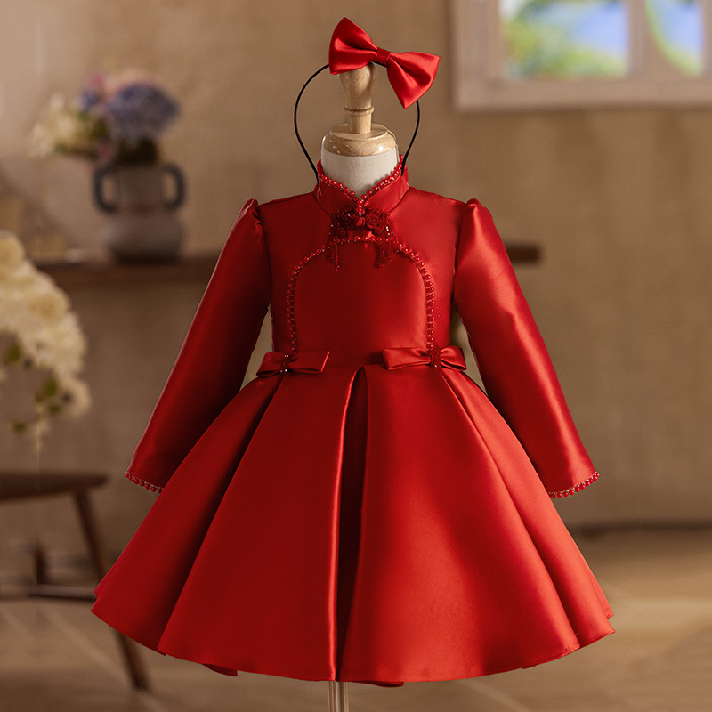 儿童礼服花童公主裙红色主持人钢琴演出服女童礼服生日长袖中式,童装/婴儿装/亲子装,儿童礼服,淘宝优惠券,粉丝福利购,淘宝优惠卷