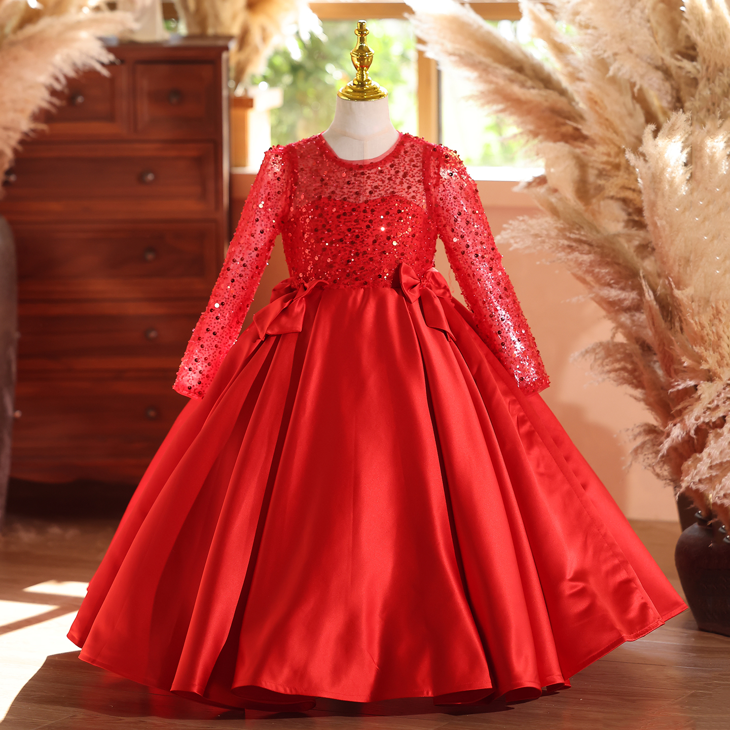 女童礼服高级感长袖儿童演出服