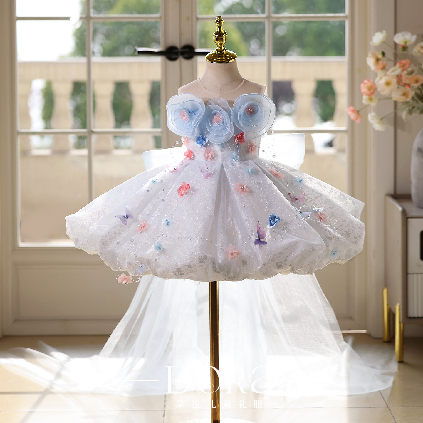 蓝色超仙女童高端小礼服生日公主裙绝美儿童主持人钢琴演奏演出服