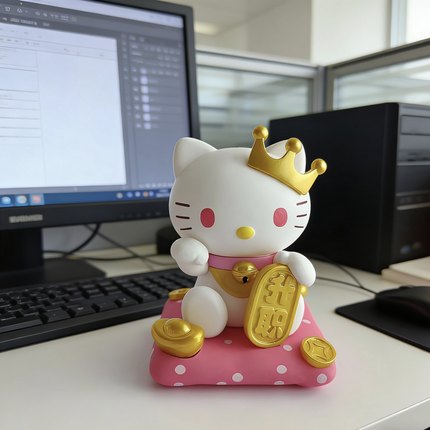 hellokitty招财猫摆件新年客厅哈喽kitty装饰工位桌面布置公仔潮