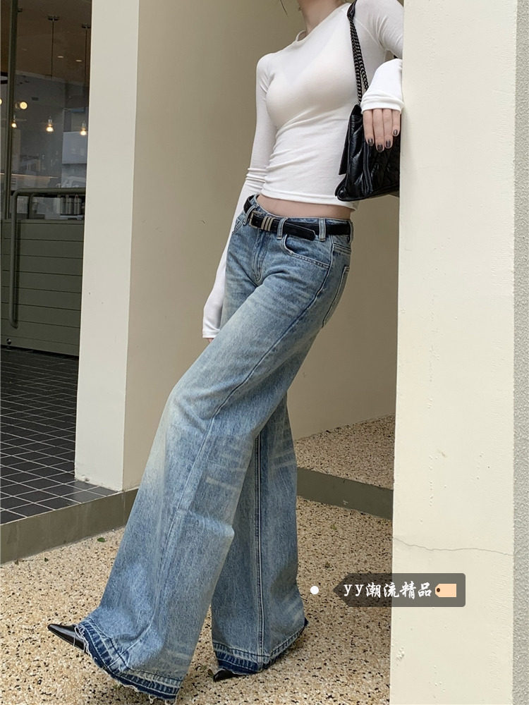AMERICAN JEANS AUTUMN AND WINTER WASHED SLIGHTLY FLARED PANTS AUTUMN DRAPE SMALL MAN SLIM HIGH-WAISTED LOOSE WIDE-LEG PANTS
