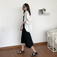 Ретро трикотажный жилет, белое платье, рубашка, комплект, простой и элегантный дизайн, по фигуре, защита от солнца