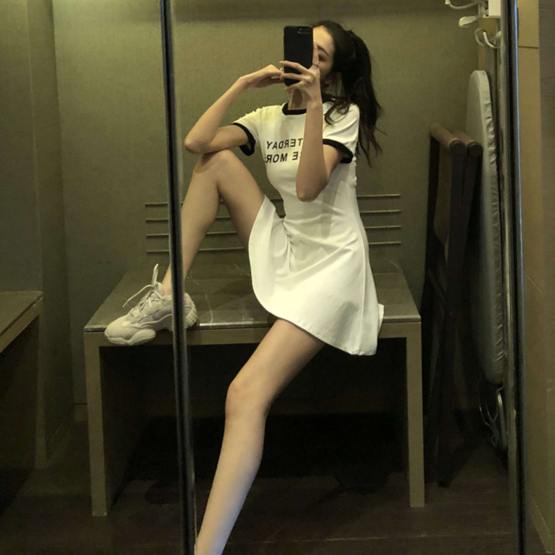 2019初秋新款港味连衣裙性感韩版收腰圆领短袖a字t恤裙女潮 女装|ruв категории Женская одежда, платье - от Buy2taobao.com для оказания профессиональной услуги покупки агента Taobao