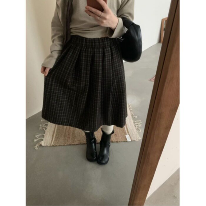 PPSHD|秋上新学院风新款甜美百搭韩系格子撞色橡筋高腰半裙