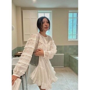 PPSHD 甜美减龄木耳边拼接蕾丝小个子连衣裙女 韩国chic秋季 新款