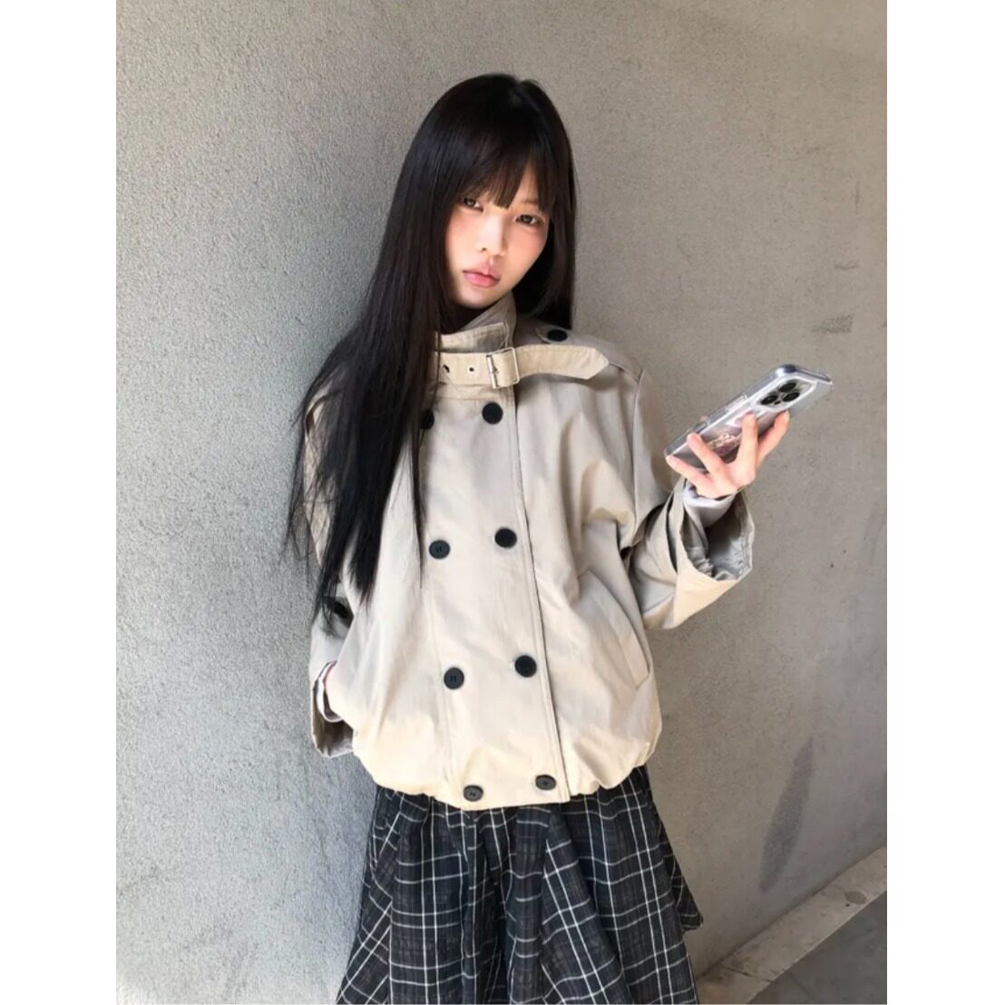 PPSHD|韩系2026新款短款风衣外套女立领小个子高级感春秋英伦风