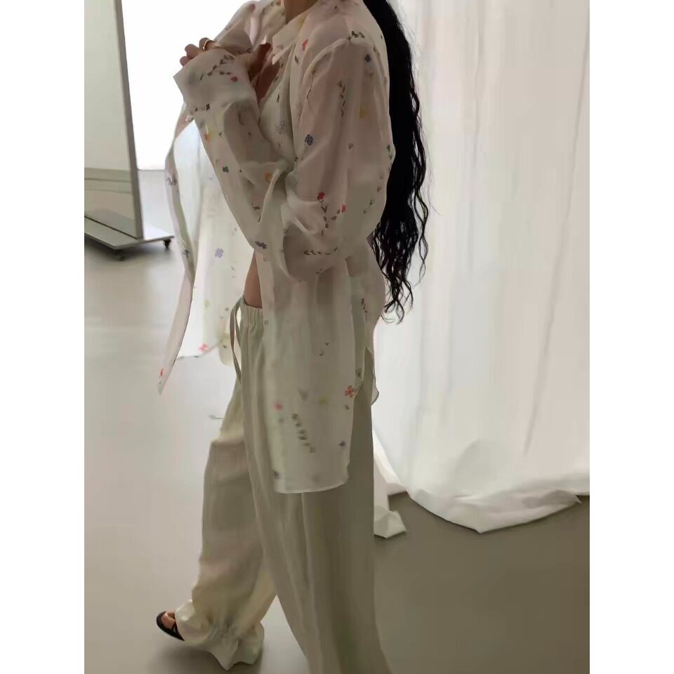 PPSHD|百搭小众时尚花朵印花防晒上衣长袖衬衫