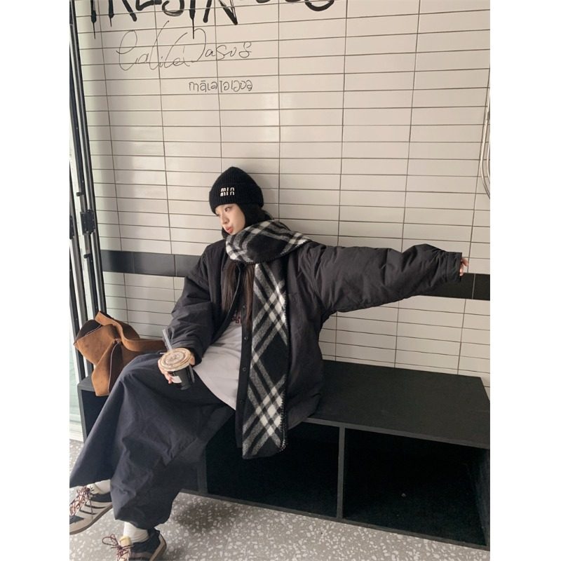 PPSHD冬季简约慵懒风中长款夹棉棉服外套+夹棉半身裙套装