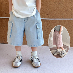 清仓！男童砂洗棉五分裤儿童夏装薄款宝宝宽松直筒工装牛仔短裤