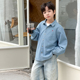 潮 上衣宝宝休闲宽松打底衫 依依妈男童刺绣竖条纹牛仔衬衫 儿童春装
