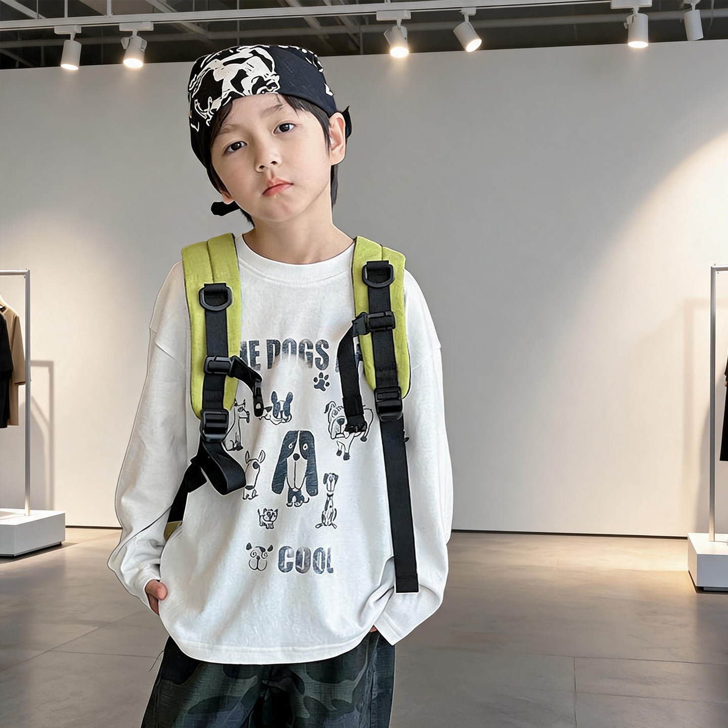 依依妈男童2026秋款百搭字母小狗舒适棉上衣儿童可爱卡通T恤潮帅图片