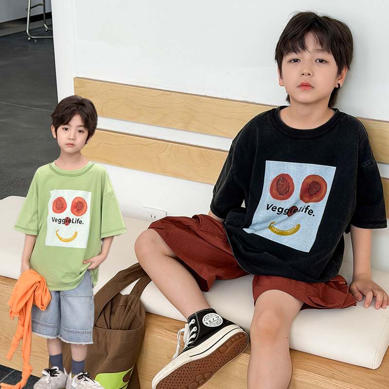 依依妈男童砂洗全棉水果印花短袖t恤儿童夏装薄款宝宝宽松打底衫
