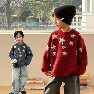 依依妈男童加厚毛衣儿童冬装宝宝宽松羊毛拜年服打底套头针织衫潮