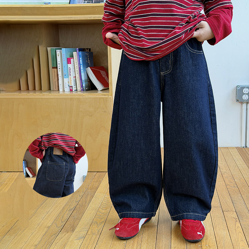 依依妈男童复古弯刀直筒牛仔裤儿童春装裤子宝宝宽松砂洗休闲裤潮