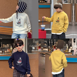 依依妈男童字母小狗刺绣毛衣儿童冬装宝宝宽松圆领加厚套头针织衫