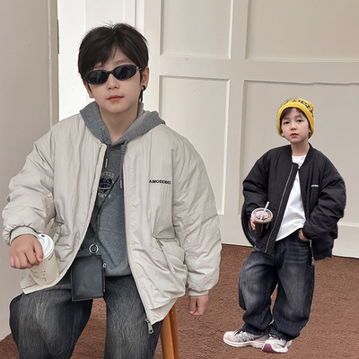 男童刺绣夹棉加厚字母棒球服外套