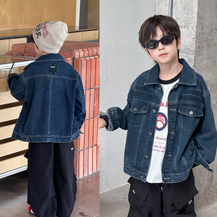 清仓!男童复古砂洗拼接牛仔外套儿童秋装宝宝宽松休闲机车上衣潮