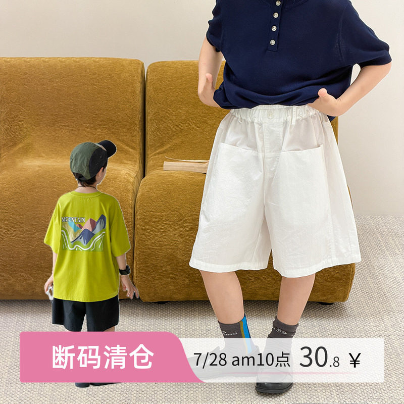 男童一粒扣纯色大口袋休闲短裤图片