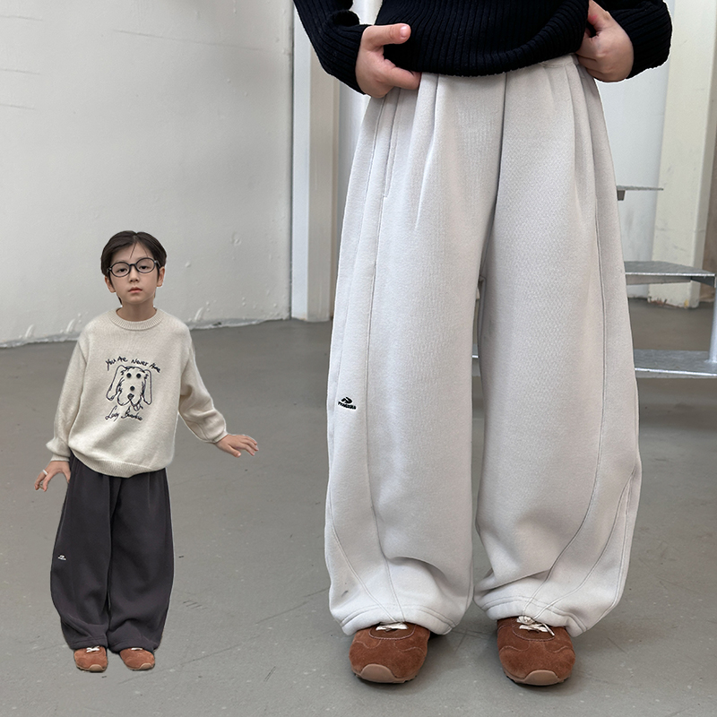 男童字母刺绣拼接加绒休闲卫裤