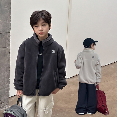 男童字母夹棉加厚毛绒棉衣外套