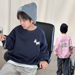 依依妈男童后背字母卡通印花卫衣儿童秋装宝宝宽松圆领打底上衣潮