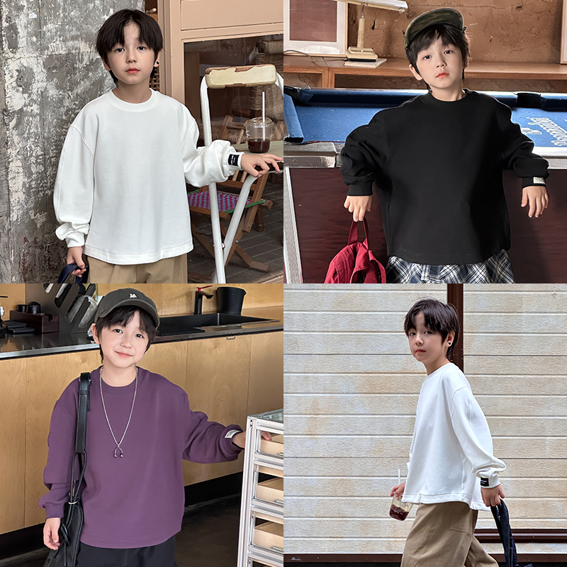 男童纯色贴标卫衣休闲运动上衣