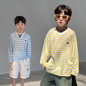 皮肤衣打底衫 依依妈男童爱心刺绣条纹防晒t恤儿童夏装 宝宝薄款 潮