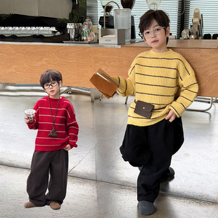 依依妈男童加厚条纹毛衣儿童冬装上衣宝宝宽松休闲套头打底针织衫