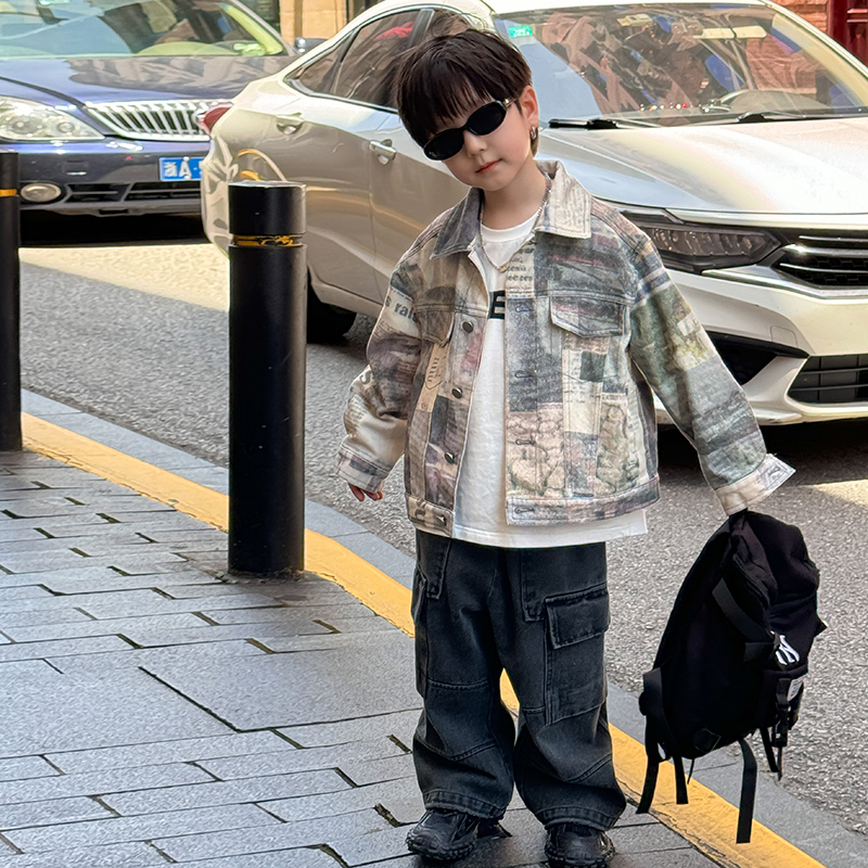 男童潮范涂鸦水洗棉软牛仔外套