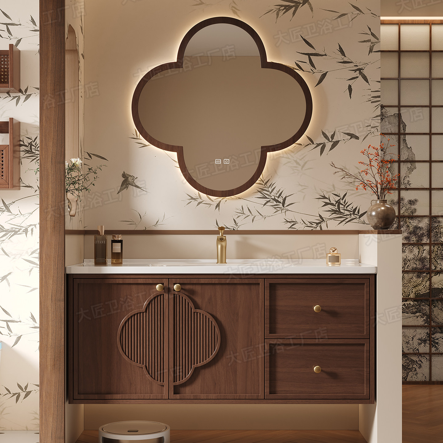 宋氏美学中古风橡木浴室柜组合智能卫生间洗漱台一体陶瓷盆洗脸盆