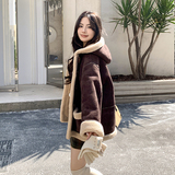 新款2025冬装皮毛一体连帽羊羔毛外套P195K289，女装短外套，2C311