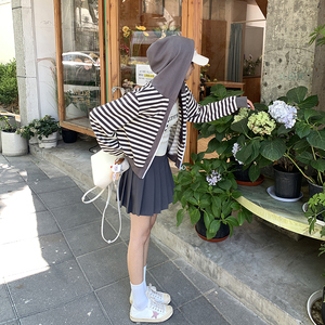 韩版时尚撞色条纹连帽卫衣女2025春秋季新款宽松显瘦休闲减龄上衣图片