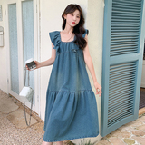 新款连衣裙2025夏薄料牛仔方领休闲宽松裙子显瘦连衣裙P120K178，女装连衣裙，2C311