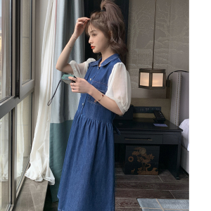 现货夏装新款撞色洗水牛仔薄款中长款连衣裙P95K158图片