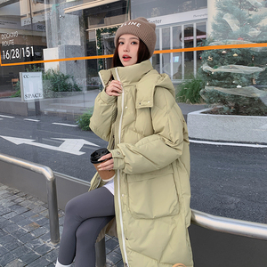 女热销保暖中长款羽绒棉连帽棉服不规则棱形压线棉衣P195K288图片