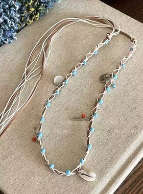 短剧盛夏芬德拉郭宇欣白清枚同款项链手工编织打结波西米亚锁骨链