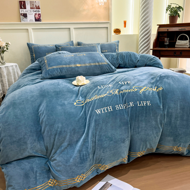 高级感欧式四件套婴儿绒加厚保暖双面绒床笠样板间黑色4件套床u.,床上用品,婚庆床品套件,淘宝优惠券,粉丝福利购,淘宝优惠卷