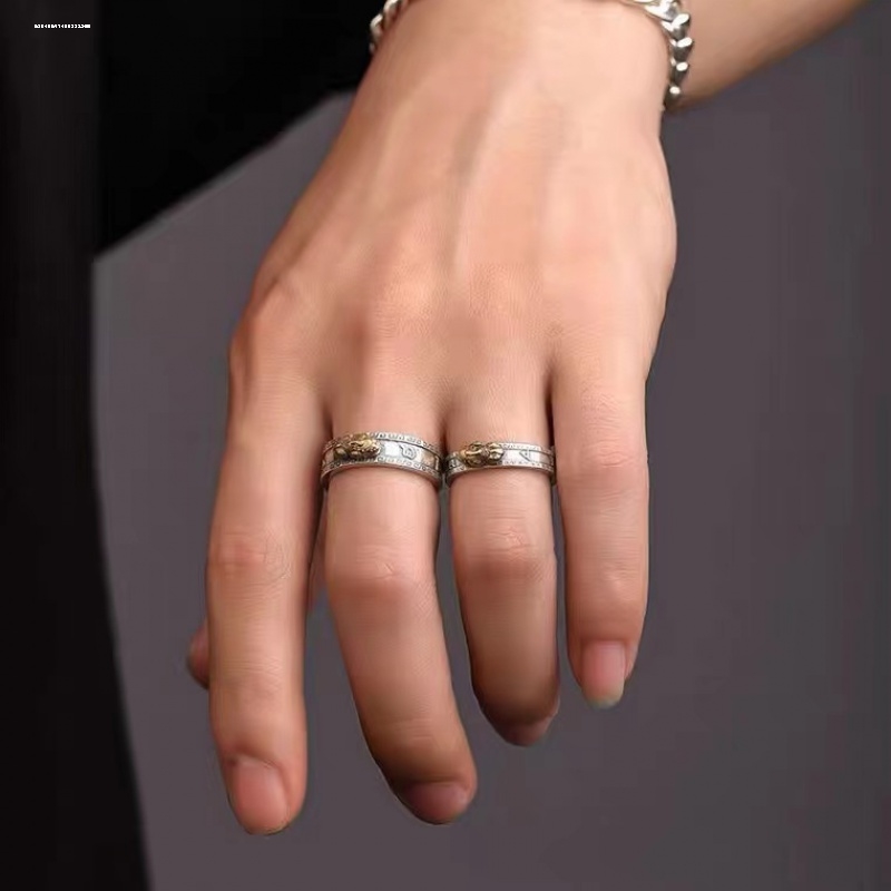 貔貅S925银戒指男女活口可调节霸气方戒中国风