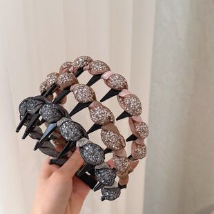 高级感水钻麻花发箍时尚气质高颅顶显脸小带齿布艺头箍洗脸发卡女