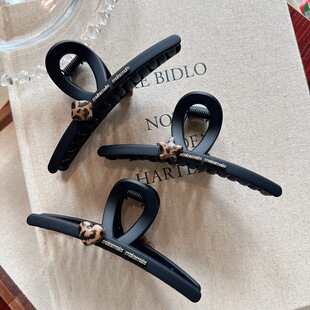 韩国新款高级磨砂质感豹纹爱心五角星抓夹大号发抓盘发鲨鱼夹发饰