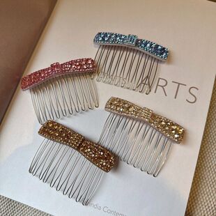 超闪水钻蝴蝶结倒插梳发夹女后脑勺碎发整理边夹前额刘海发梳插梳