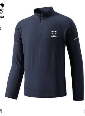 Hipanda你好熊猫防晒速干半高领拉链运动休闲T恤男2025秋季新款C